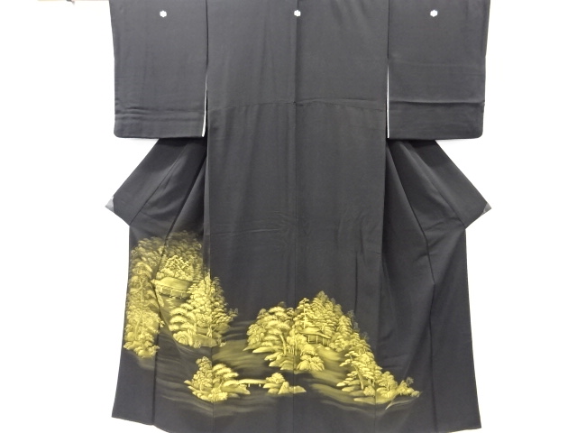 アンティーク　手描き屋敷に松模様刺繍留袖(比翼付き)